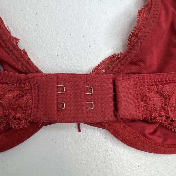 Aerie Happy Size 32A Bra Very Sexy Lined Demi Push Up Underwire Red Lace Plunge - Picture 6 of 15